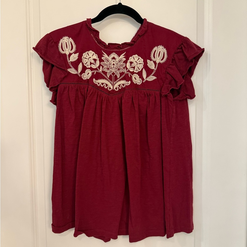 Embroidered burgundy Women's Top
